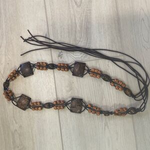 Wood Bead Discs and Leather Boho Tribal Women’s Belt 38"Y2k Western